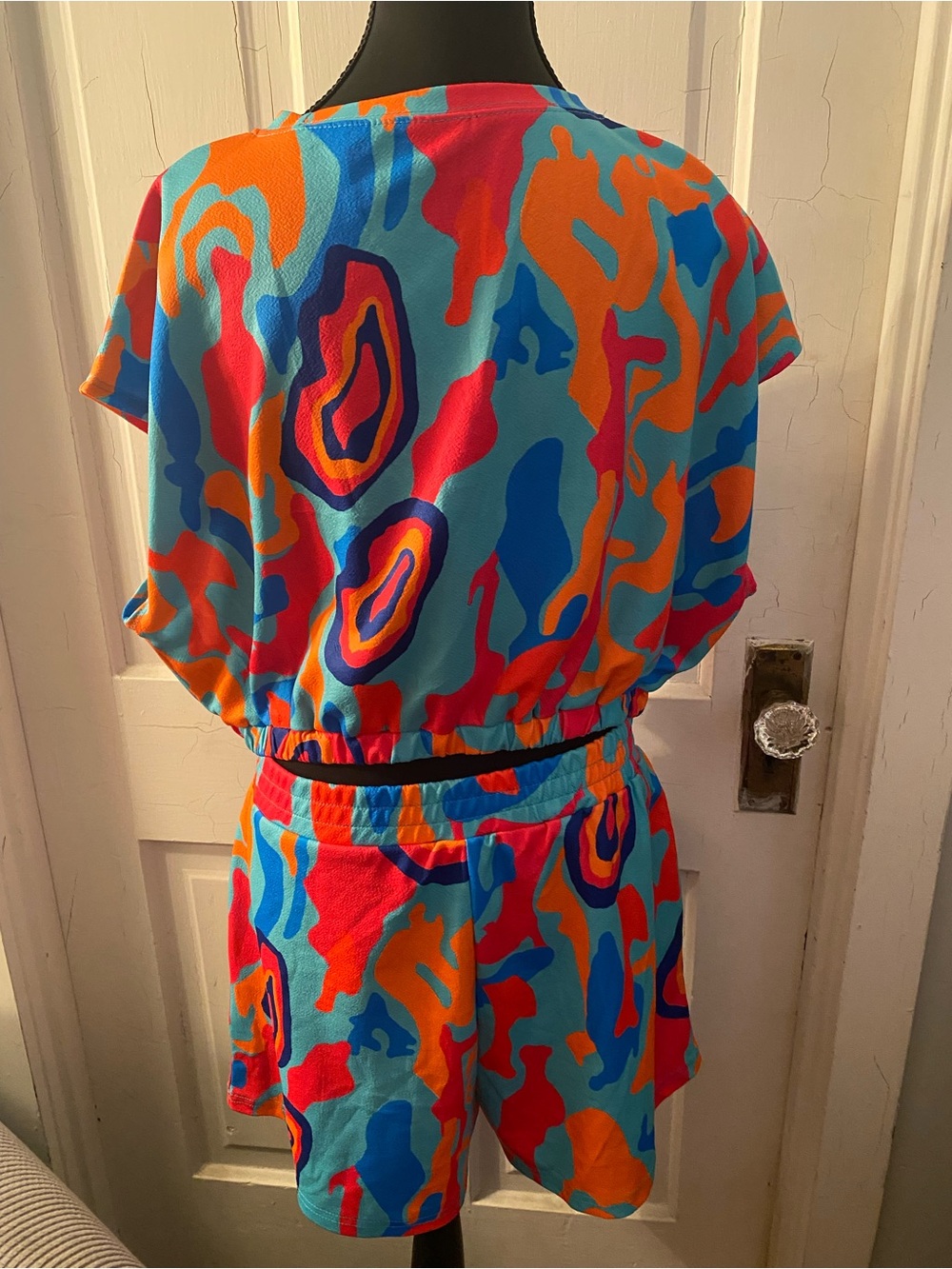 SHEIN Aqua Multi Abstract Drawstring Shorts Set - Picture 7 of 8